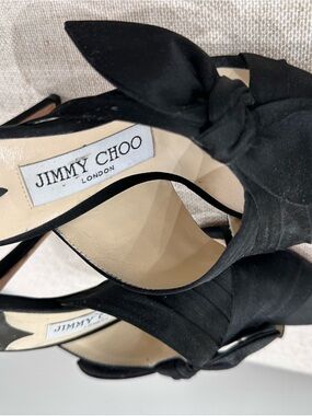 Jimmy Choo Black Satin Bow Pointed-Toe Heels